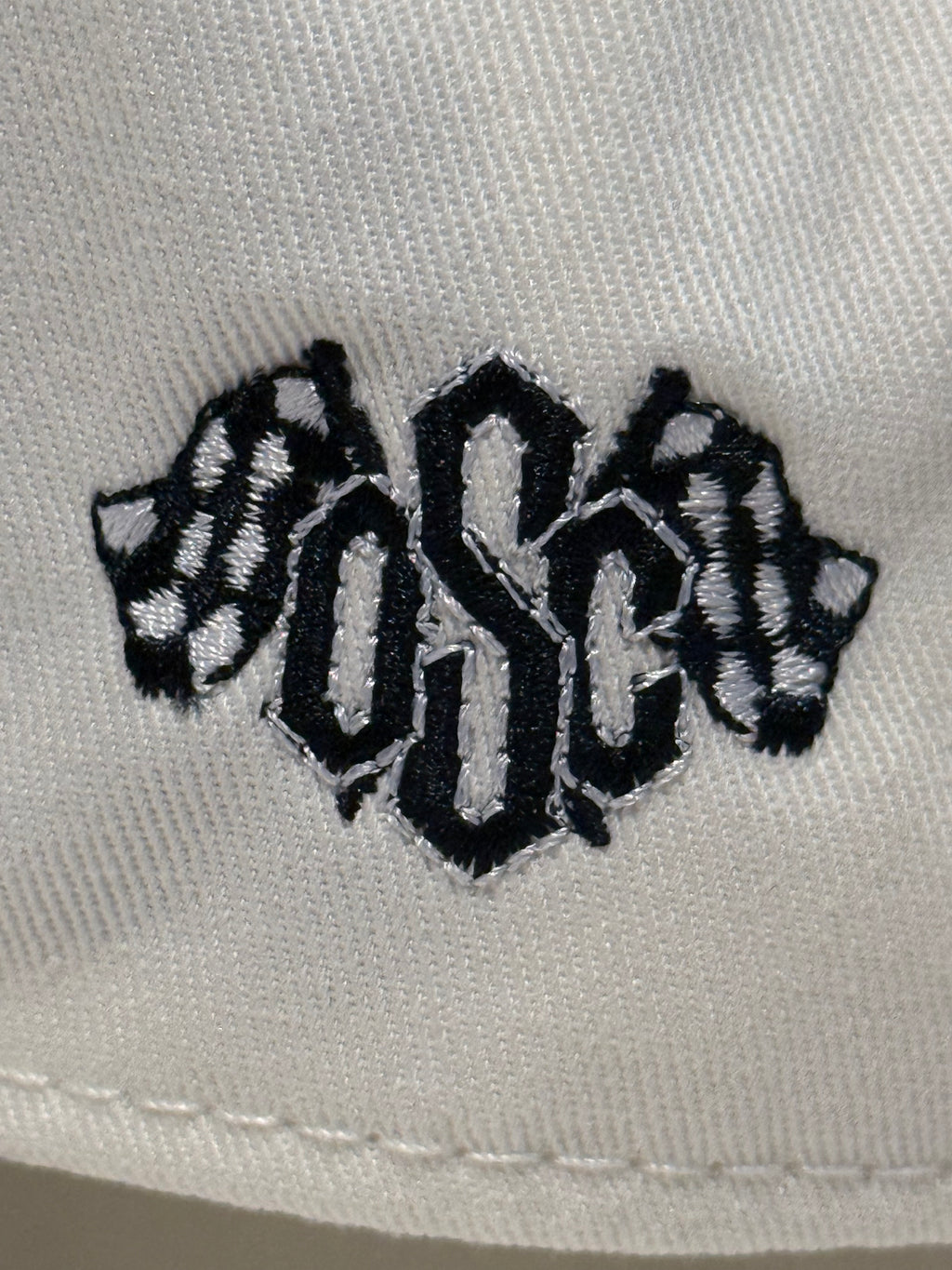 Off White/Black Curved Bill Snap Back Hat