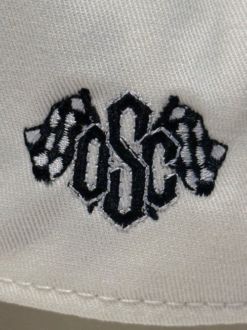 Off White/Black Curved Bill Snap Back Hat