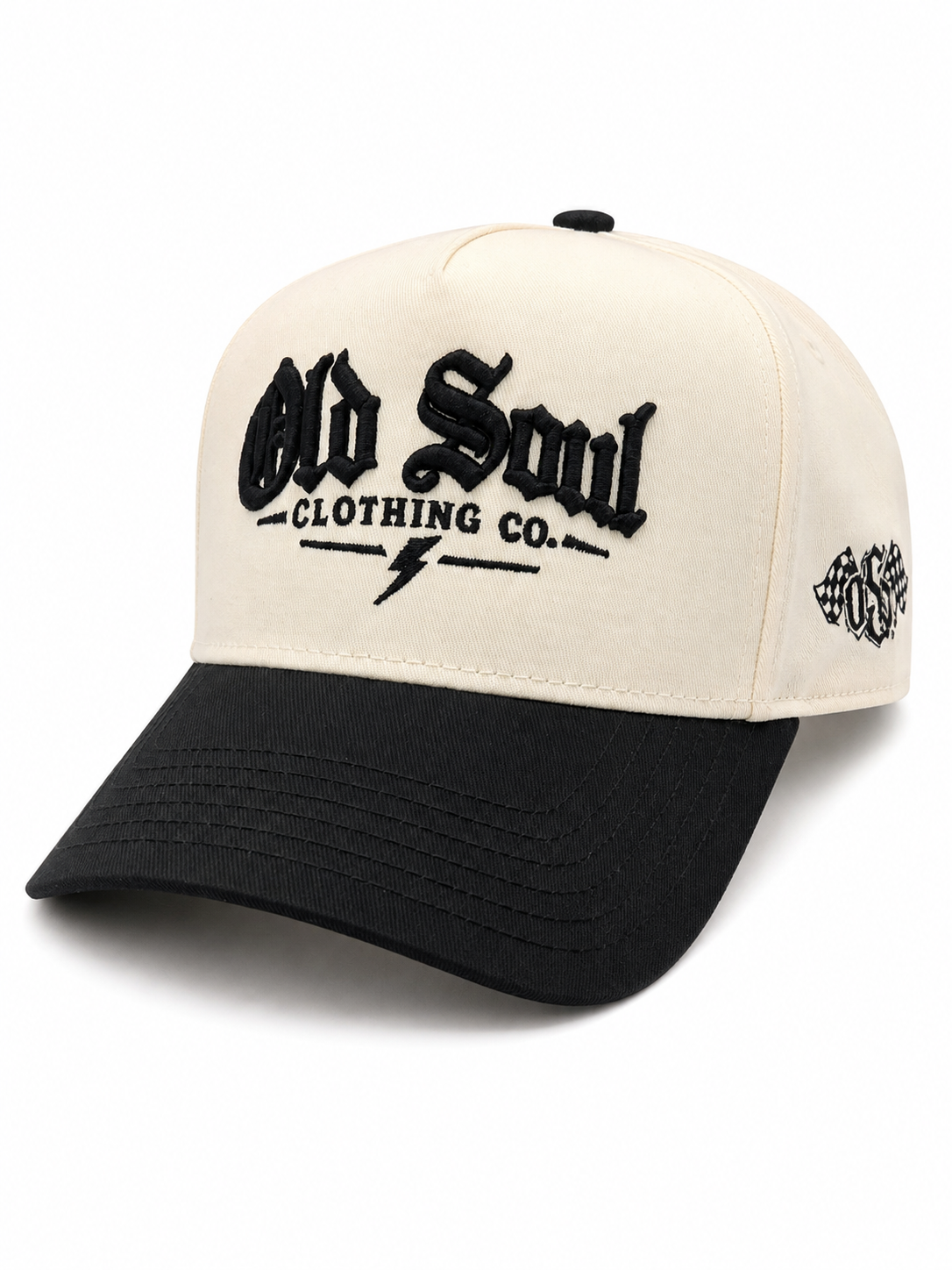 Off White/Black Curved Bill Snap Back Hat